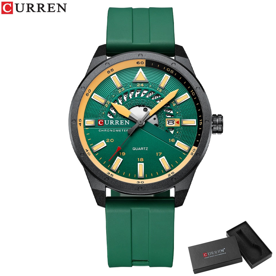 New Men Watch Top Brand Luxury Waterproof Sport Mens Watches Silicone Automatic Date Military Wristwatch green box