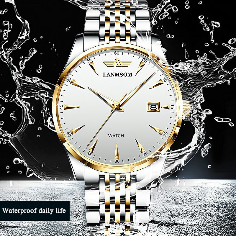Casual Sport Chronograph Men Watches Stainless Steel Band Wristwatch Big Dial Quartz Clock with Luminous Pointers