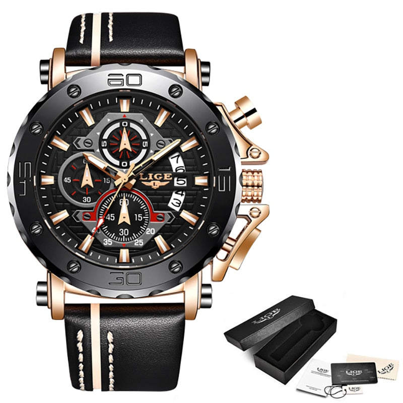 New Business Leather Men Watches Top Brand Luxury Quartz Watch For Men Waterproof Sport Big Dial Military Wristwatch