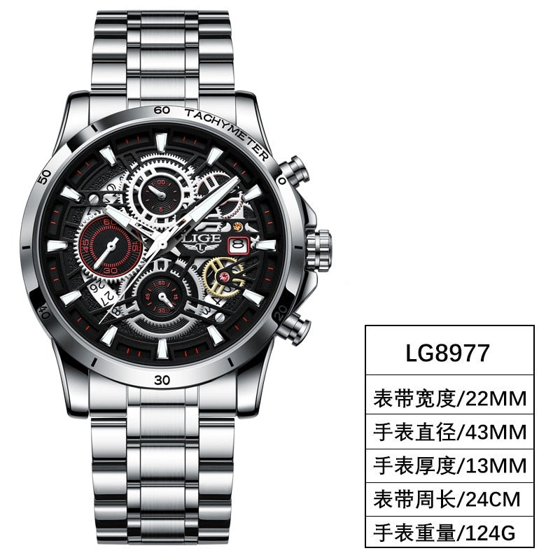LIGE Mens Watches Brand Luxury Silicone Strap Waterproof Sport Quartz Chronograph Military Watch Men Clock Relogio Masculino+BOX