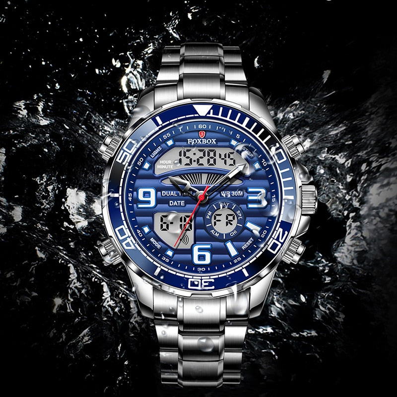 New Mens Watch Luxury Business Digital Dual Display Quart Watch For Men Waterproof Luminous Chronograph Wristwatch