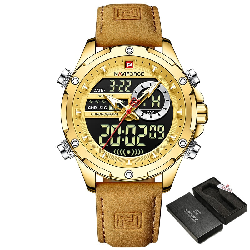 New Watches Men Luxury Brand Military Sport Men’s Wrist Watch Chronograph Quartz Waterproof Watch Leather Male Clock