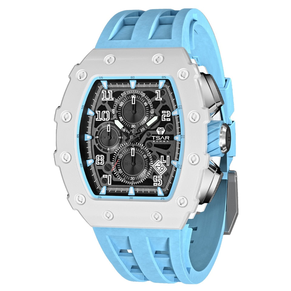 Men Watch Top Brand Luxury Tonneau Clock 50M Waterproof Stainless Steel Wristwatch Sport Chronograph Watch for Men