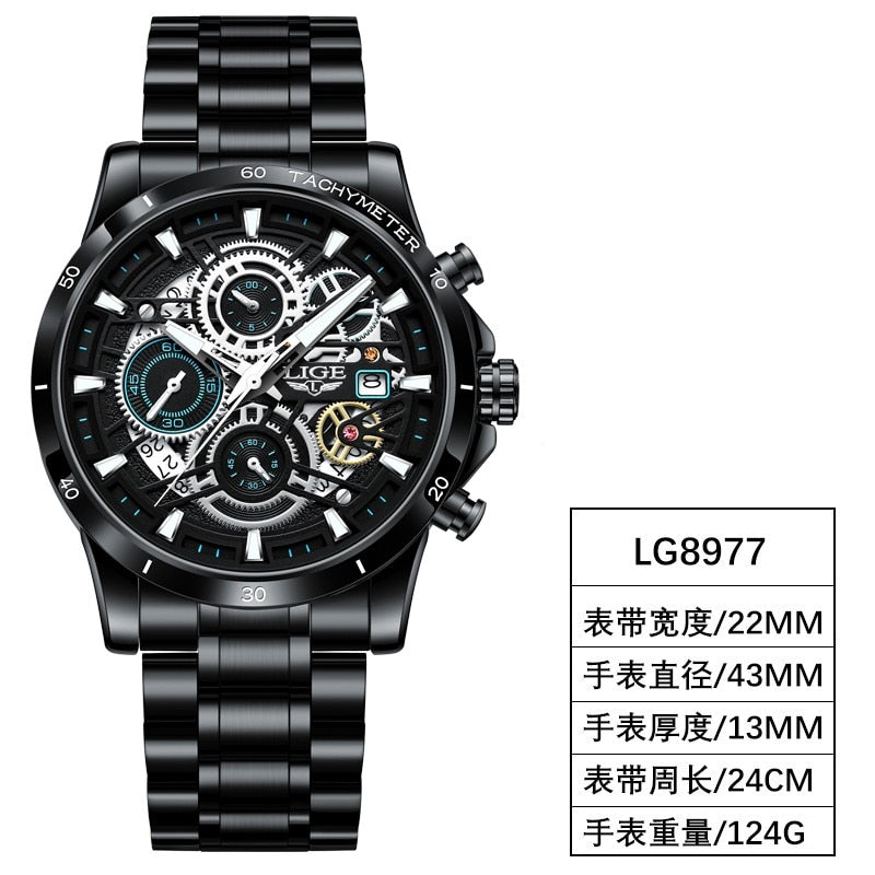 LIGE Mens Watches Brand Luxury Silicone Strap Waterproof Sport Quartz Chronograph Military Watch Men Clock Relogio Masculino+BOX
