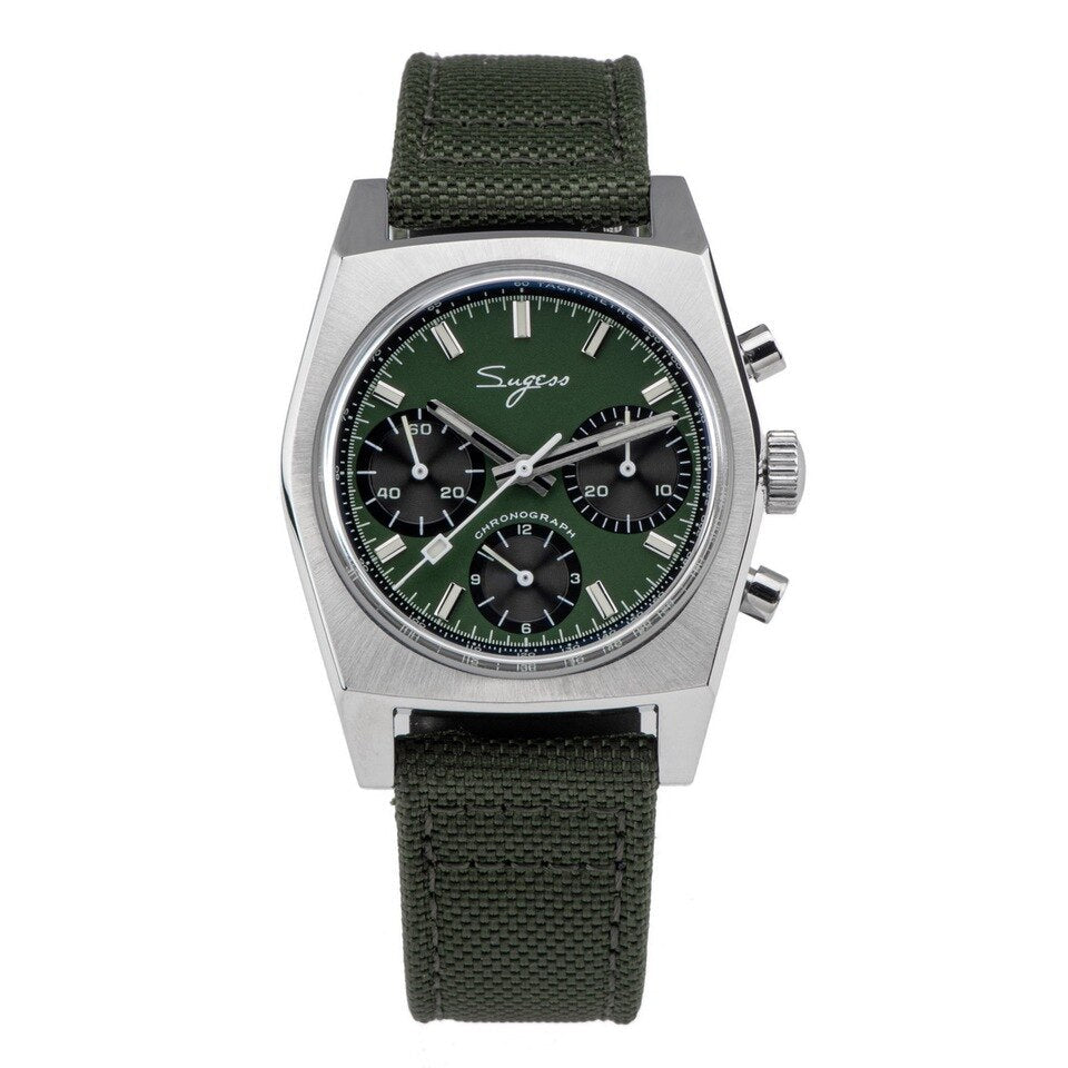 Sugess New 37mm Chronograph Watch of Men Seagull ST1902 Swanneck Movement Waterproof Mechanical Wristwatches Dome Sapphire