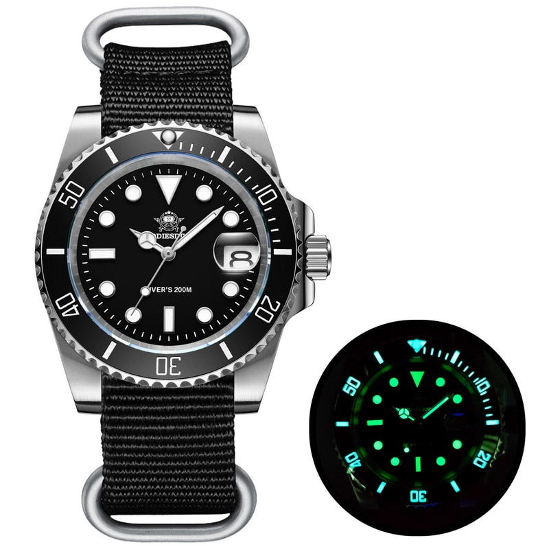 Addies Dive Men High Quality Watch 200m Waterproof Quartz Watch Ceramic Bezel Calendar Display C3 Super Luminous Watches