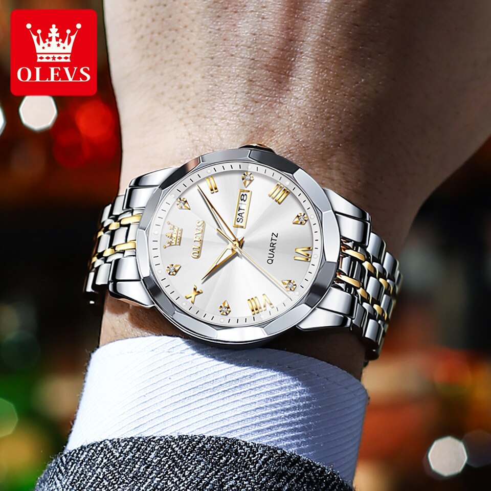 Men Watches Rhombus Mirror Original Quartz Watch for Man Waterproof Luminous Stainless Steel Wristwatch Male Date Week
