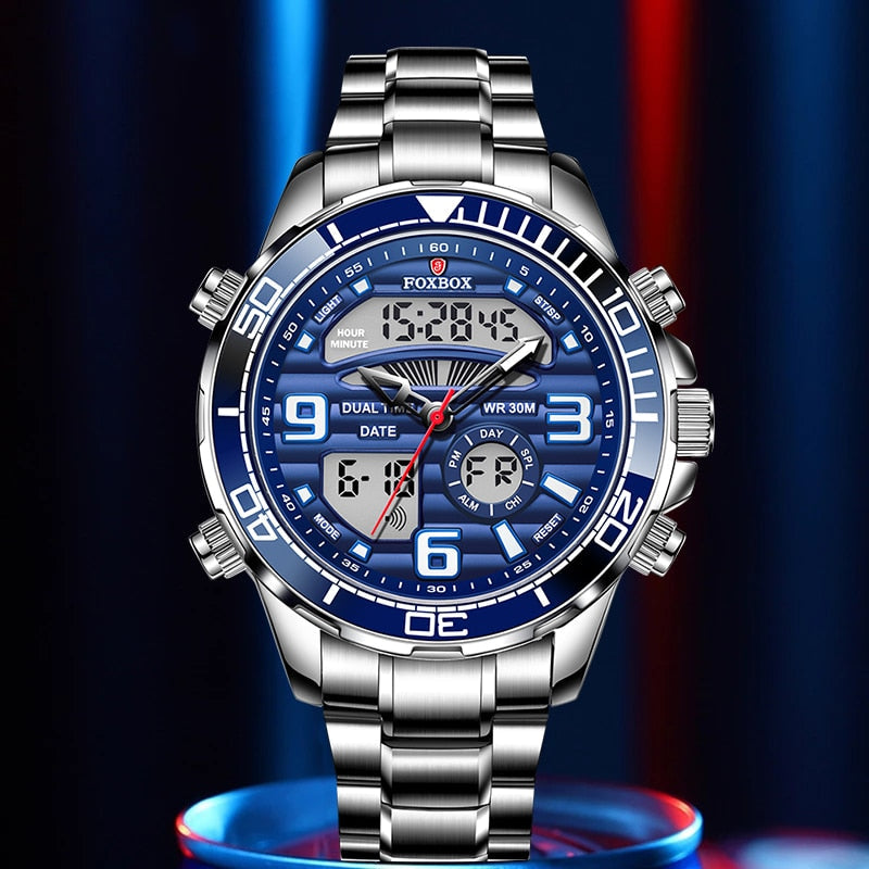 New Mens Watch Luxury Business Digital Dual Display Quart Watch For Men Waterproof Luminous Chronograph Wristwatch