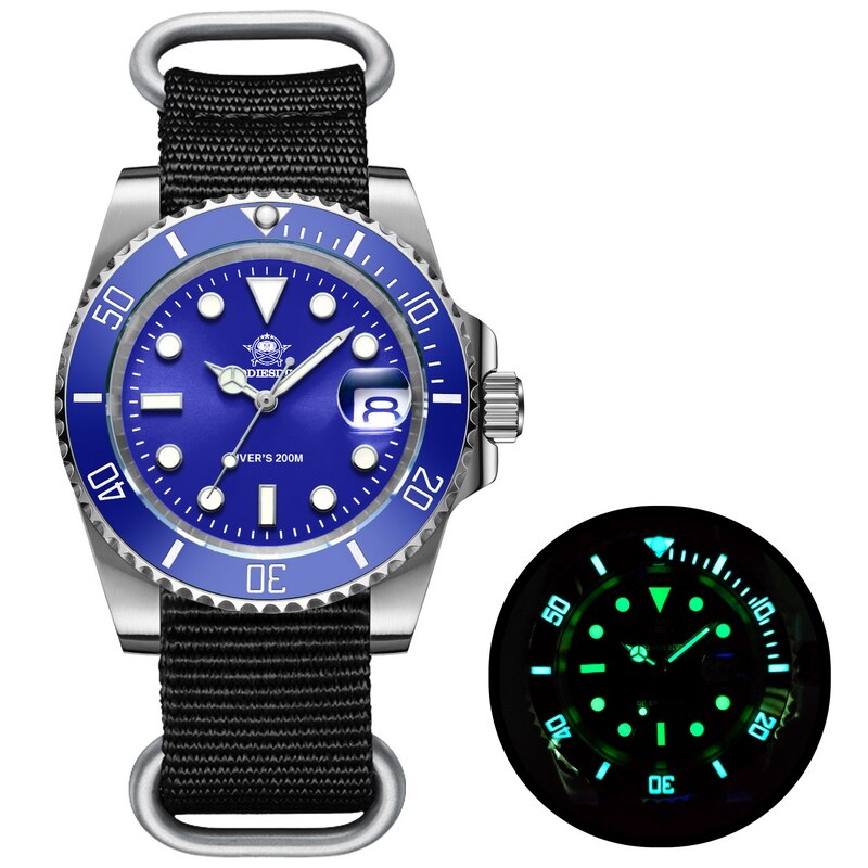 Addies Dive Men High Quality Watch 200m Waterproof Quartz Watch Ceramic Bezel Calendar Display C3 Super Luminous Watches nylon blue, China