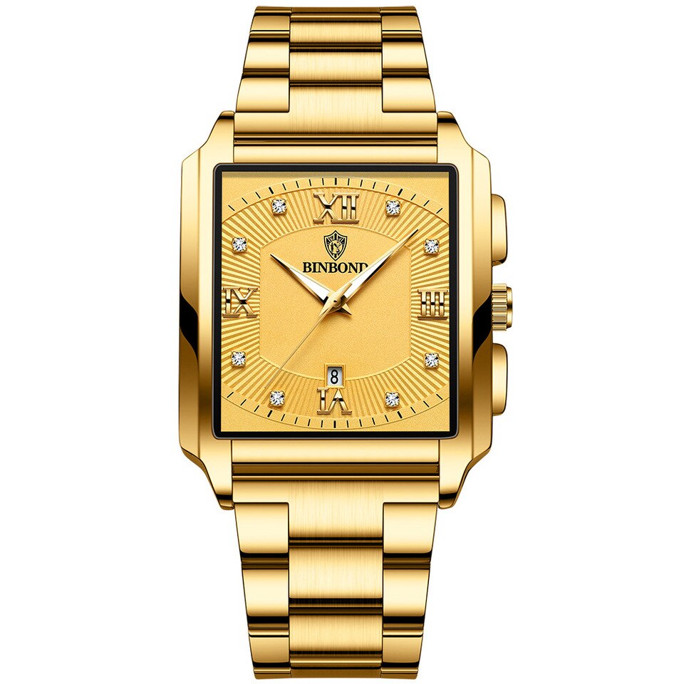 Relogio Masculino Wrist Watches Men Top Brand Luxury Golden Men Watches Gold Big Male Wristwatch Man Square Golden Dial