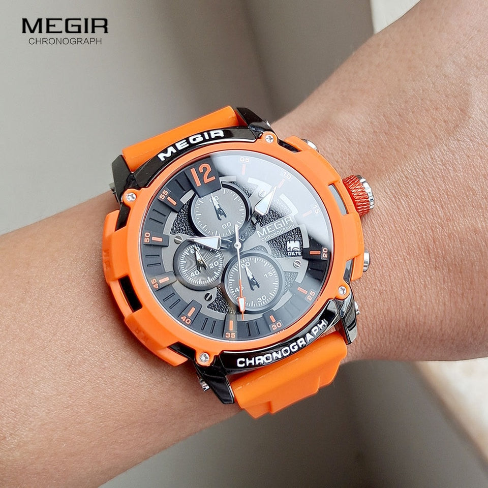 Sport Watches for Men Fashion Waterproof Luminous Chronograph Quartz Wristwatch with Auto Date Silicone Strap