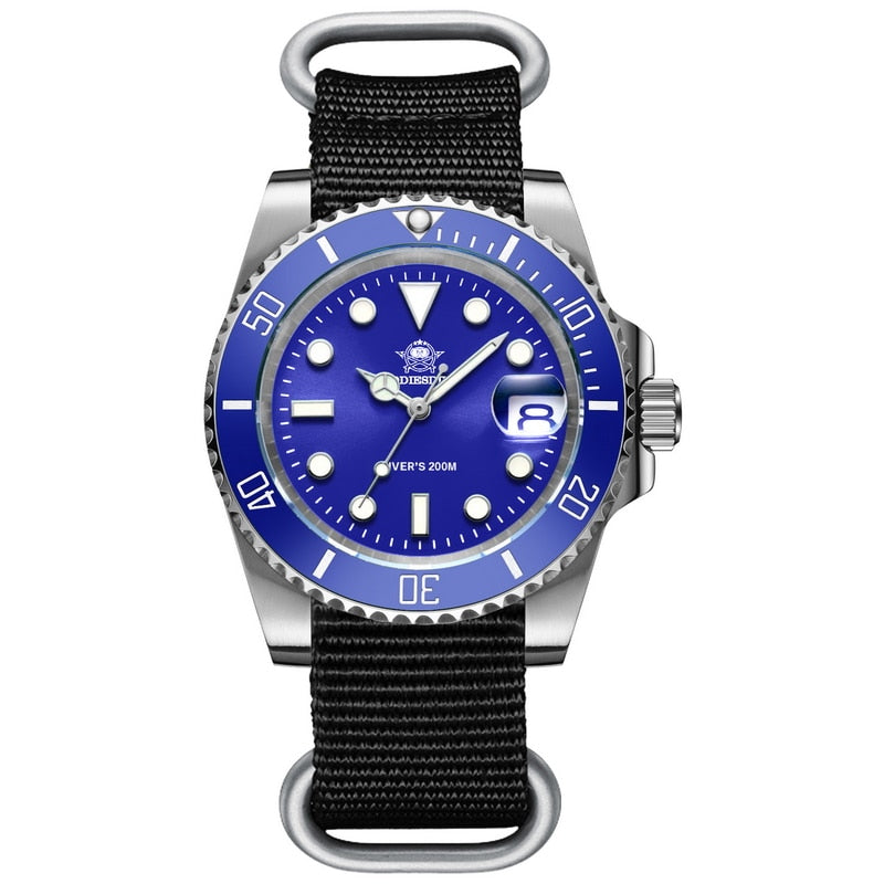 New Fashion Watch Stainless Steel Diver Watch 200M C3Super Luminous Sport Stainless Steel Watch NATO blue
