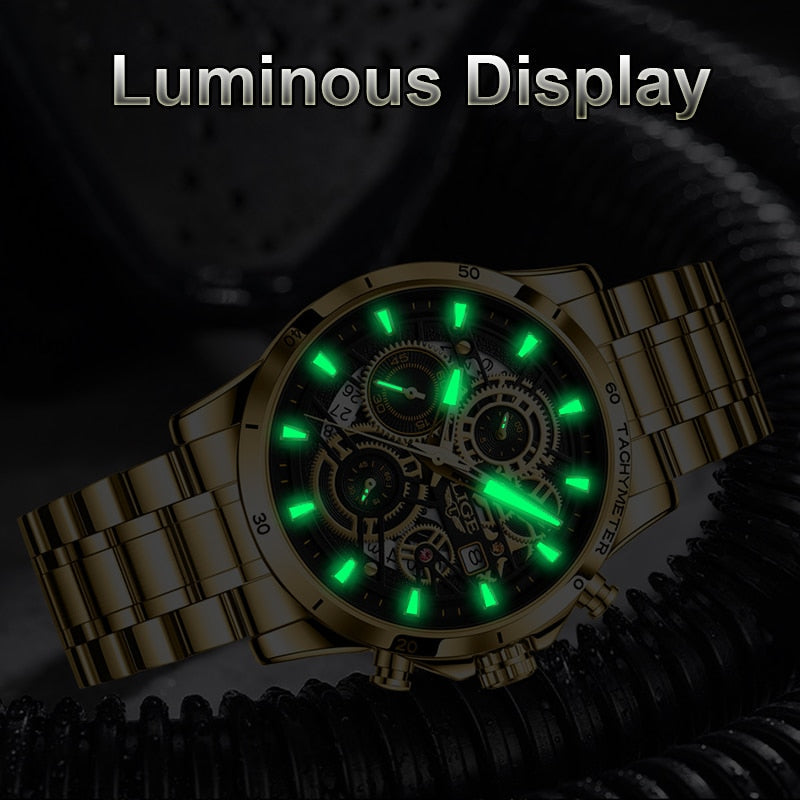 Quartz Watch Men Gold Black Mens Watches Top Brand Luxury Chronograph Sports Watches Luminous Waterproof Relogio Masculino
