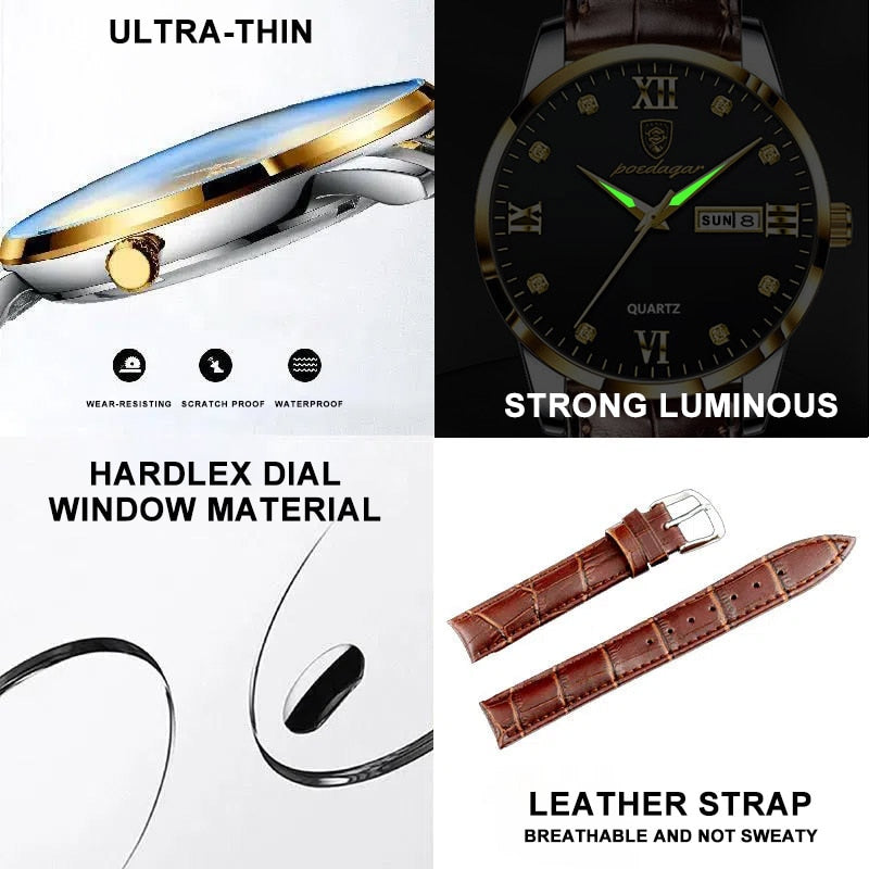 New Men Watches Top Brand Luxury Men Wrist Watch Leather Quartz Watch Sports Waterproof Male Clock Relogio Masculino+Box