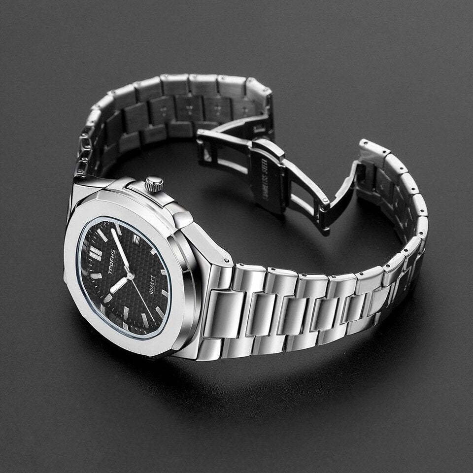 Men With Calendar Luminous Waterproof Steel Band Quartz Watch Nautilus Simple Sports Business Clock Relogio Masculino