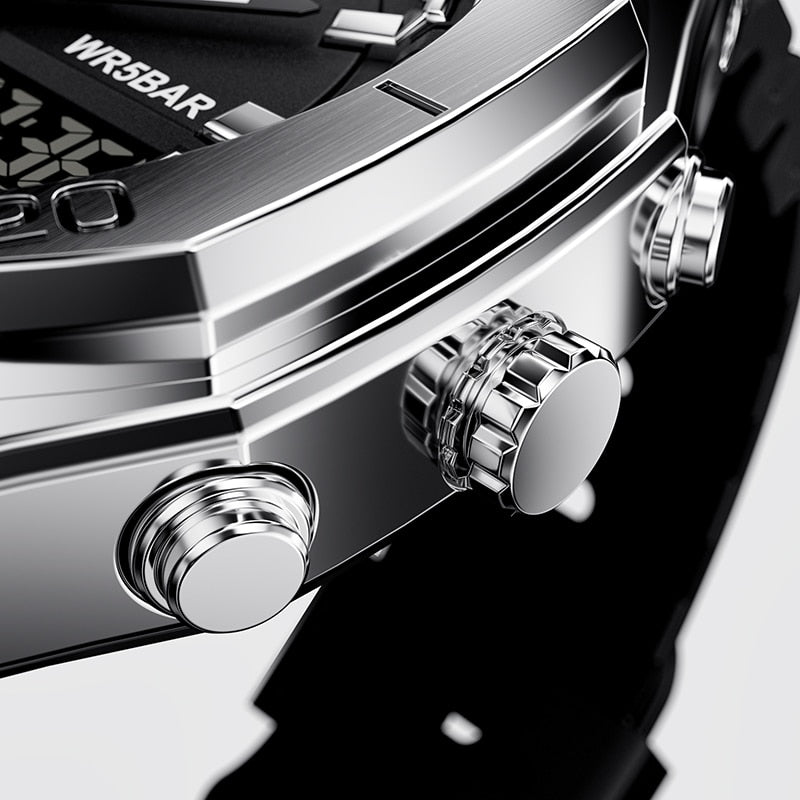 New Dual display Watches For Men Casual Sports Chronograph Quartz Big Dial Wrist Watch Silicone Waterproof Digital Clock