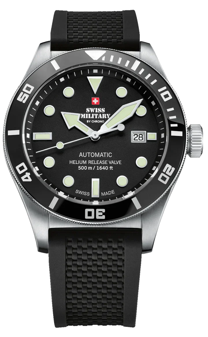 SWISS MILITARY SMA34075.06 SWISS MADE AUTOMATIC DIVE WATCH 500M Black Luxury Watch For Men