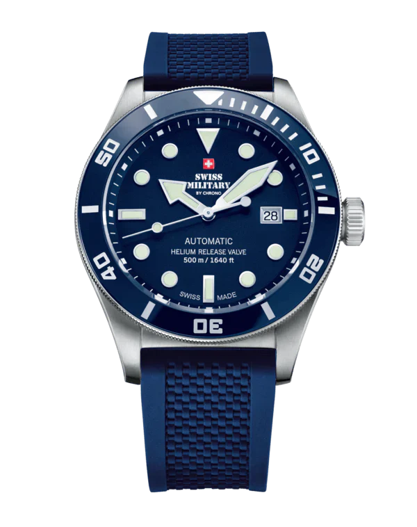 SWISS MILITARY SMA34075.07 SWISS MADE AUTOMATIC DIVE WATCH 500M Blue Luxury Watch For Men