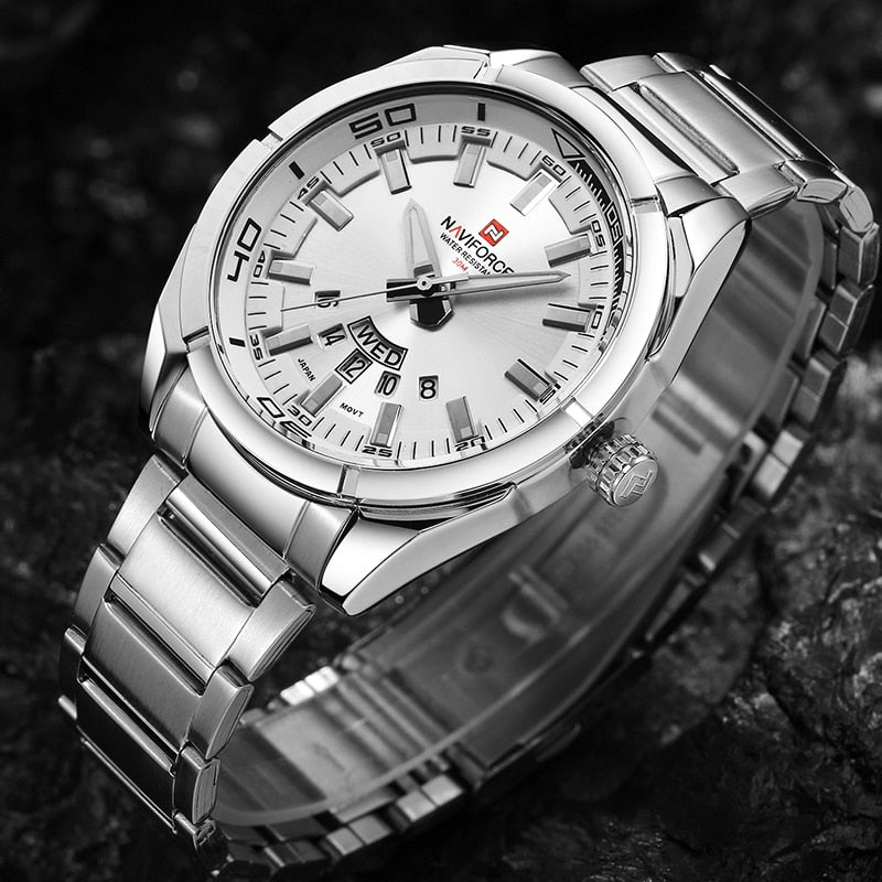 New Men Quartz Watches Full Steel Waterproof Casual Date Sport Military Wrist Watch Relogio Masculino