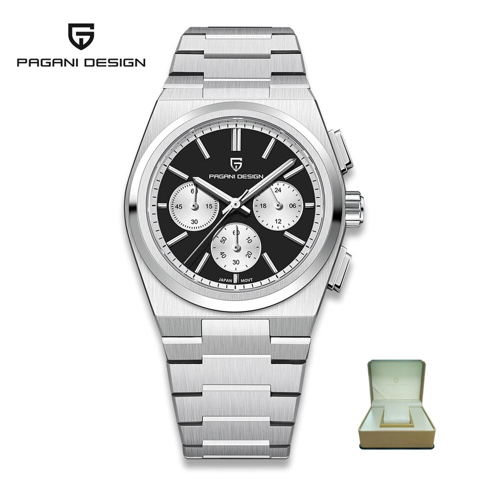 New Classic Men Sport Quartz Watches Sapphire Stainless Steel VK63 Waterproof Clock Relogios Masculinos Silver Black New Box