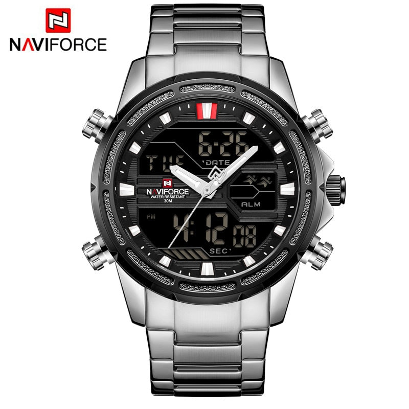 New Watches for Men Luxury Brand Digital Chronograph Sport Quartz Wristwatch Waterproof Military Steel Band Luminous Clock