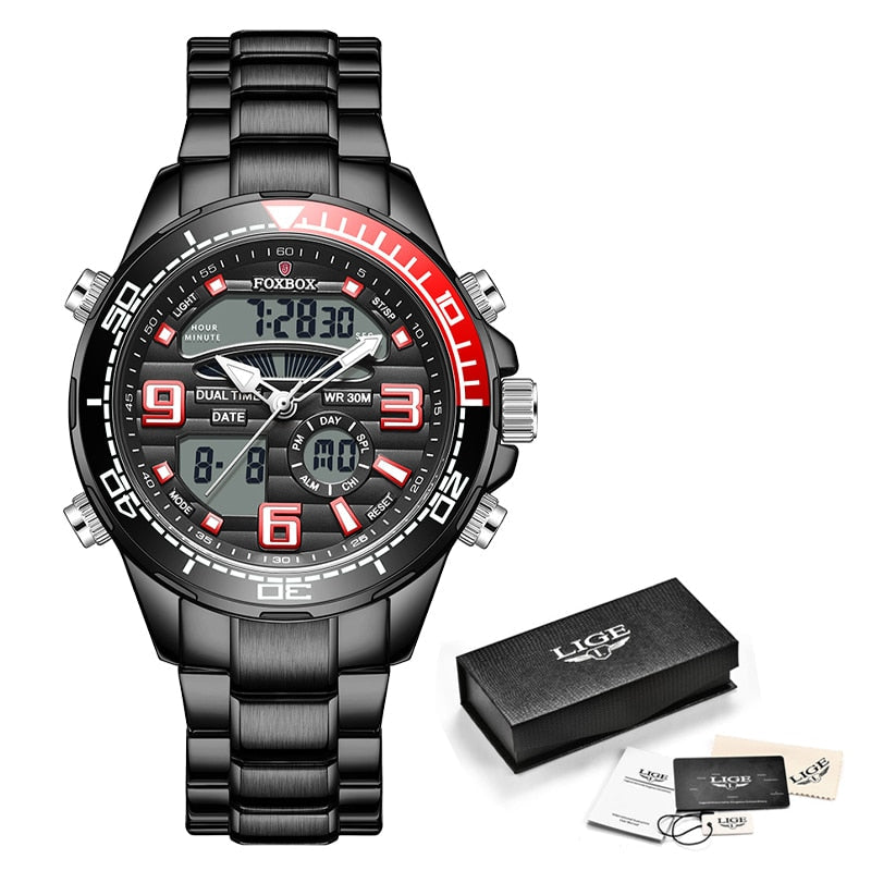 New Mens Watch Luxury Business Digital Dual Display Quart Watch For Men Waterproof Luminous Chronograph Wristwatch