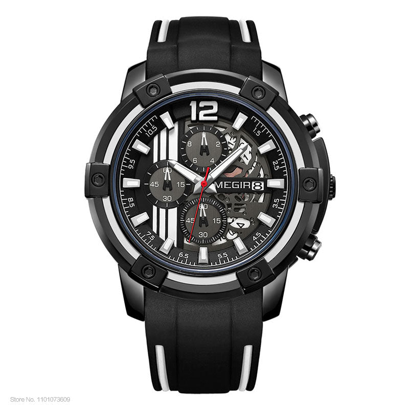 Men Sports Quartz Watch Yellow Chronograph with Black Silicone Strap Luminous Hands Waterproof 3 ATM Code 2097