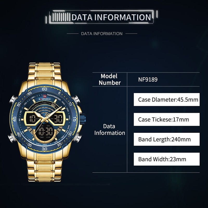 Men Watches Luxury Original Quartz Digital Analog Sport Wrist Watch for Men Waterproof Stainless Steel Clock