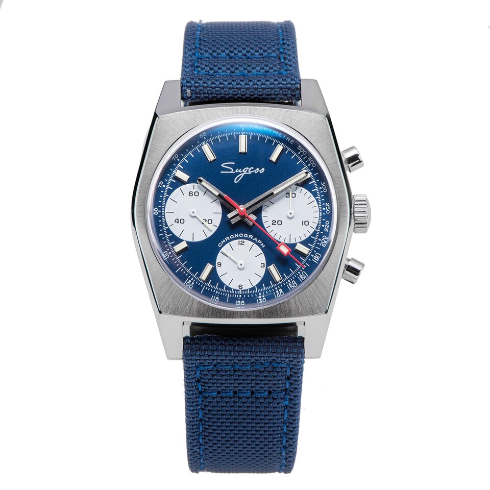 Sugess New 37mm Chronograph Watch of Men Seagull ST1902 Swanneck Movement Waterproof Mechanical Wristwatches Dome Sapphire Blue W eyes C, S419
