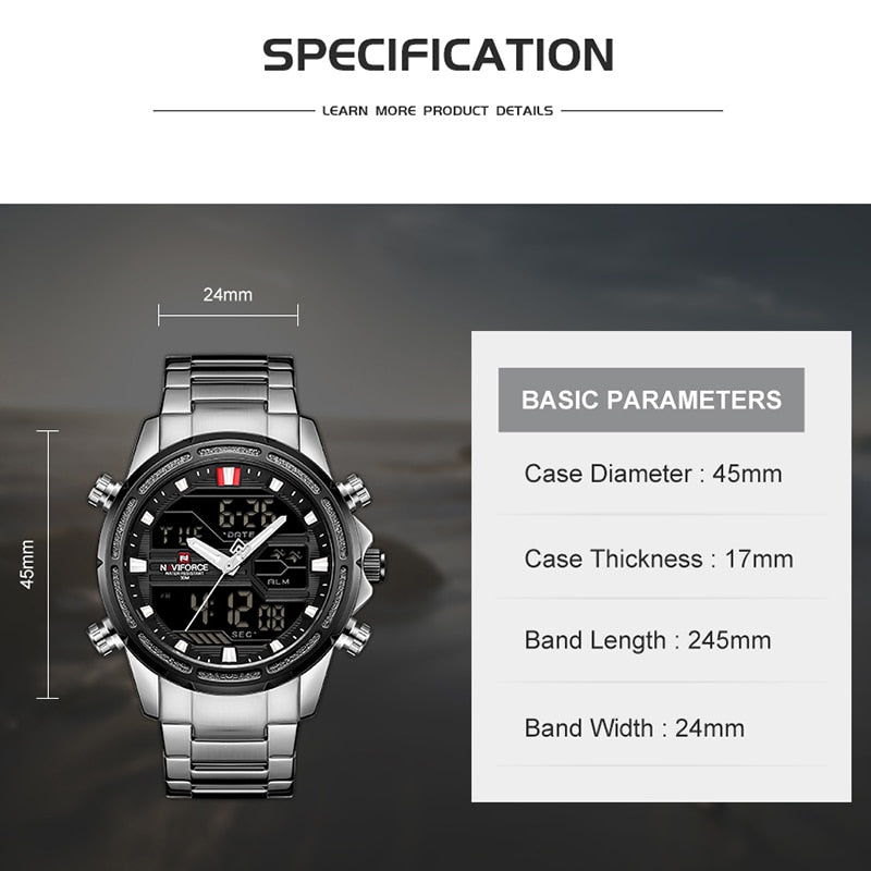 New Watches for Men Luxury Brand Digital Chronograph Sport Quartz Wristwatch Waterproof Military Steel Band Luminous Clock