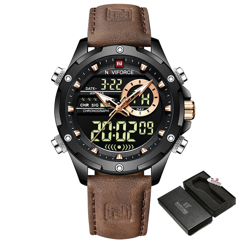 New Watches Men Luxury Brand Military Sport Men’s Wrist Watch Chronograph Quartz Waterproof Watch Leather Male Clock