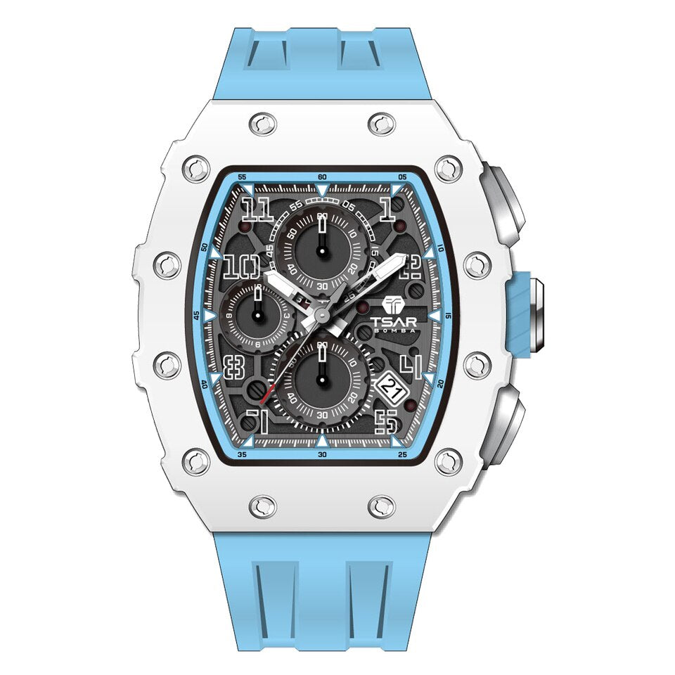 Men Luxury Brand Tonneau Design Waterproof Clock Stainless Steel Wristwatch Sport Chronograph Square Mens Watch