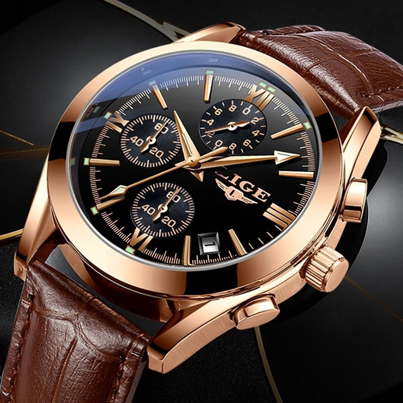 Men Watches Top Brand Luxury Military Quartz Watch Premium Leather Waterproof Sport Chronograph Watch for Men