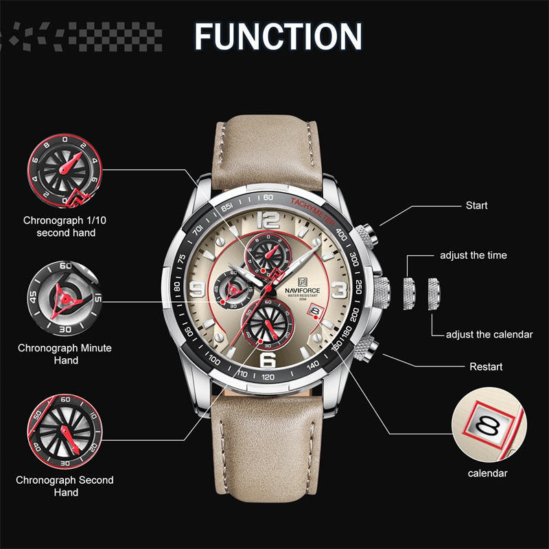 Luxury NAVIFORCE 100% Original Fashion Watch For Men Multifunction Sport Waterproof Man Quartz Wrist Watches Clock