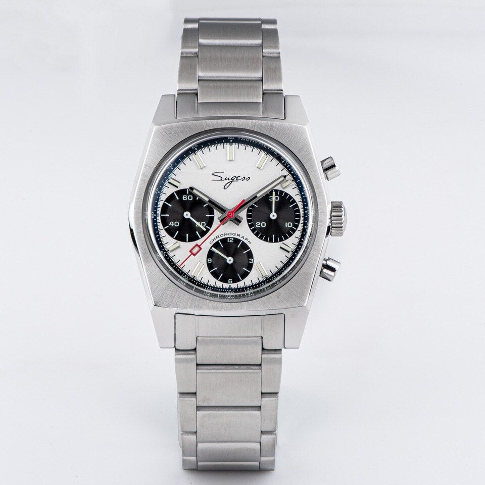 Sugess New 37mm Chronograph Watch of Men Seagull ST1902 Swanneck Movement Waterproof Mechanical Wristwatches Dome Sapphire