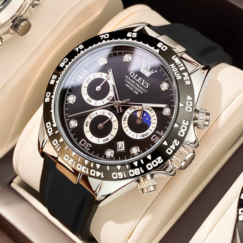 OLEVS New Luxury Men Watches Quartz Watch Silicone Sport Date Chronograph Waterproof Luminous Multifunction Men's Quartz Watch