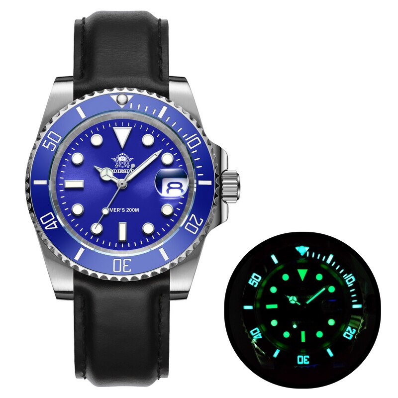 Addies Dive Men High Quality Watch 200m Waterproof Quartz Watch Ceramic Bezel Calendar Display C3 Super Luminous Watches leather blue, China