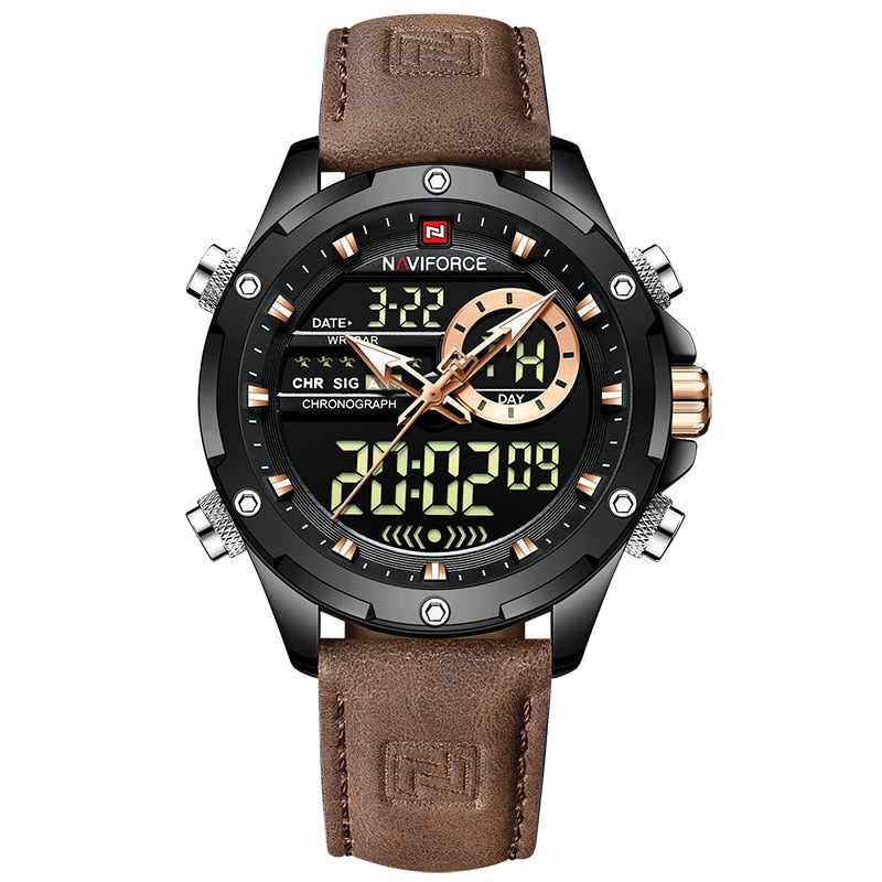 New Watches Men Luxury Brand Military Sport Men’s Wrist Watch Chronograph Quartz Waterproof Watch Leather Male Clock