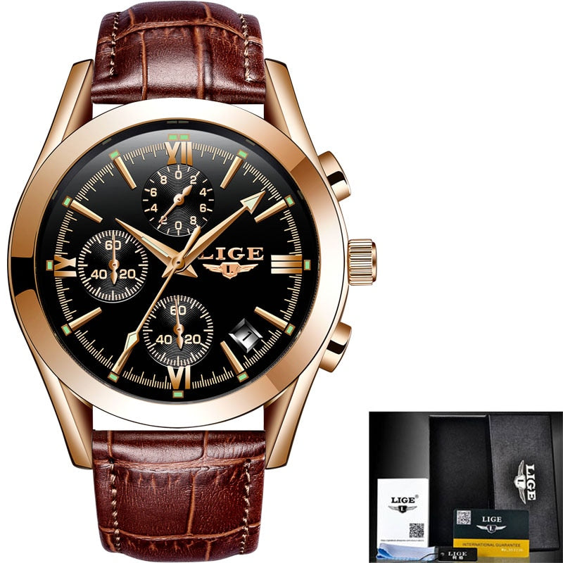 Men Watches Top Brand Luxury Military Quartz Watch Premium Leather Waterproof Sport Chronograph Watch for Men