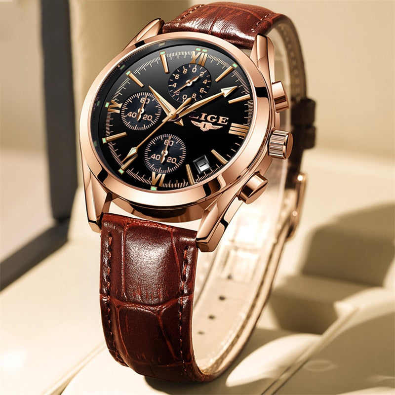 Men Watches Top Brand Luxury Military Quartz Watch Premium Leather Waterproof Sport Chronograph Watch for Men