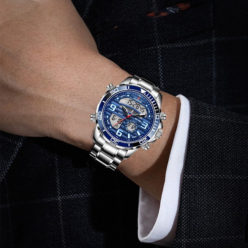 New Mens Watch Luxury Business Digital Dual Display Quart Watch For Men Waterproof Luminous Chronograph Wristwatch