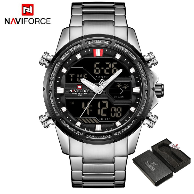 New Watches for Men Luxury Brand Digital Chronograph Sport Quartz Wristwatch Waterproof Military Steel Band Luminous Clock