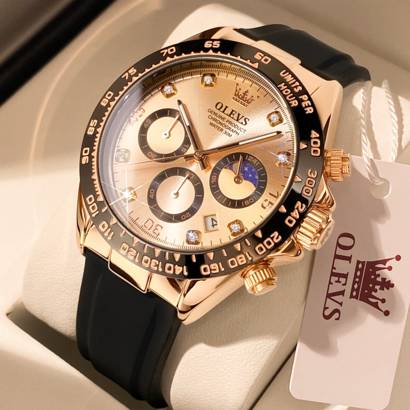 OLEVS New Luxury Men Watches Quartz Watch Silicone Sport Date Chronograph Waterproof Luminous Multifunction Men's Quartz Watch