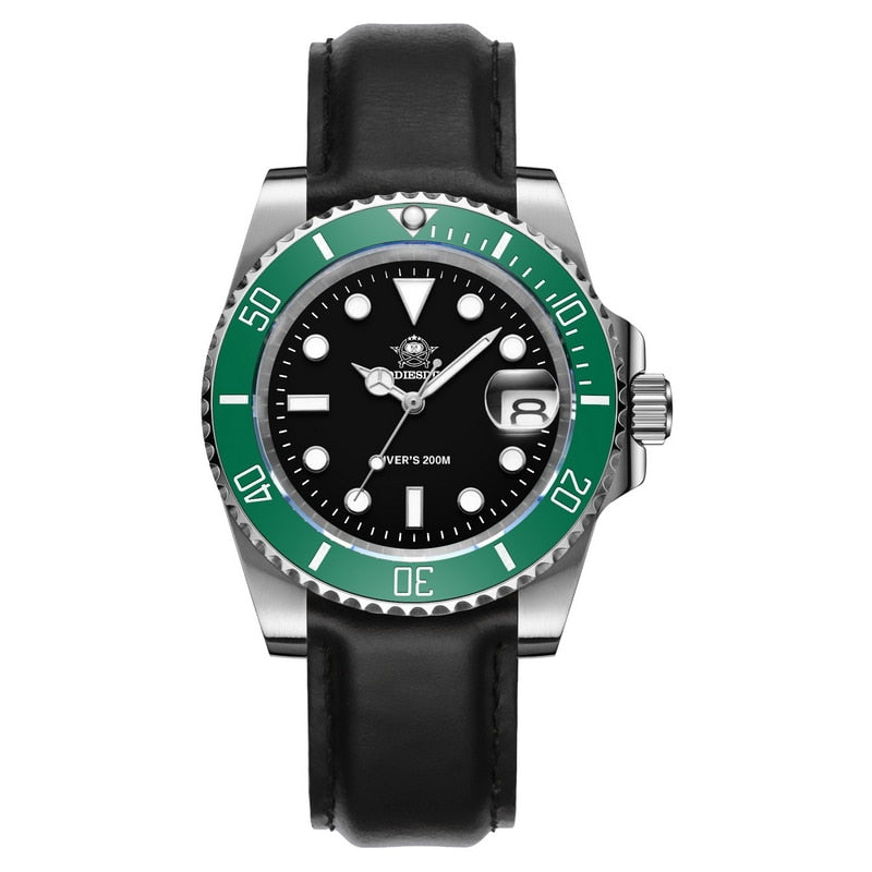 New Fashion Watch Stainless Steel Diver Watch 200M C3Super Luminous Sport Stainless Steel Watch leather Green black