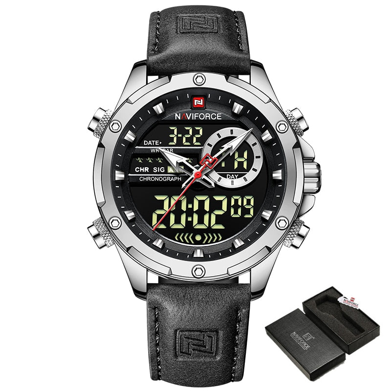 New Watches Men Luxury Brand Military Sport Men’s Wrist Watch Chronograph Quartz Waterproof Watch Leather Male Clock