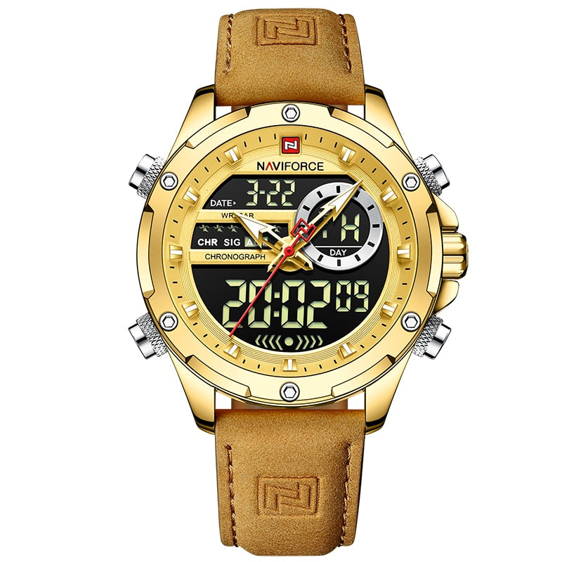 New Watches Men Luxury Brand Military Sport Men’s Wrist Watch Chronograph Quartz Waterproof Watch Leather Male Clock