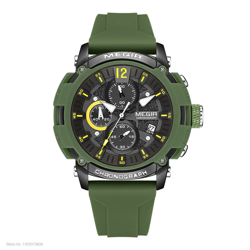 Sport Watches for Men Fashion Waterproof Luminous Chronograph Quartz Wristwatch with Auto Date Silicone Strap