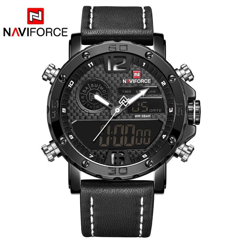 Men Watches To Luxury Brand Men Leather Sports Watches NAVIFORCE Men Quartz LED Digital Clock Waterproof Military Wrist Watch