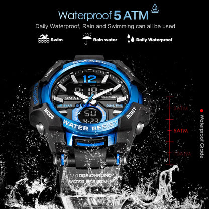 SMAEL Dual Time Army Sport Watch for Men Luminous Waterproof Quart Digital Wristwatch Alarm Clock LED Backlight Calendar 1805
