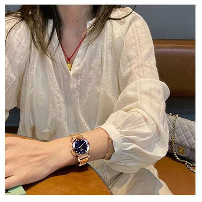 Brand Women Watches Fashion Square Ladies Quartz Watch Bracelet Set Green Dial Simple Rose Gold Mesh Luxury Women Watches
